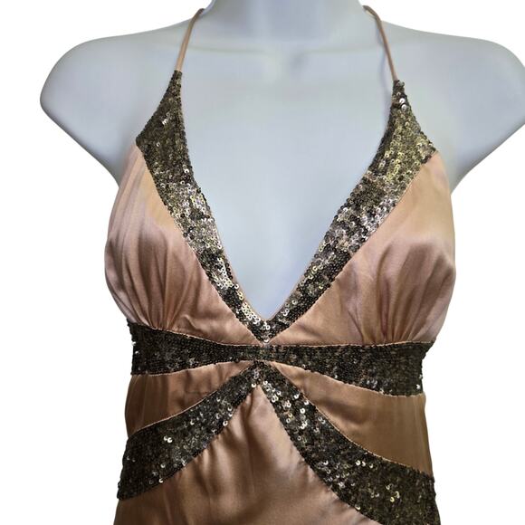 Nicole Miller Y2K Fairy Glam Silk Sequin Babydoll Bias Cut Party Maxi Dress 0 - Picture 2 of 11